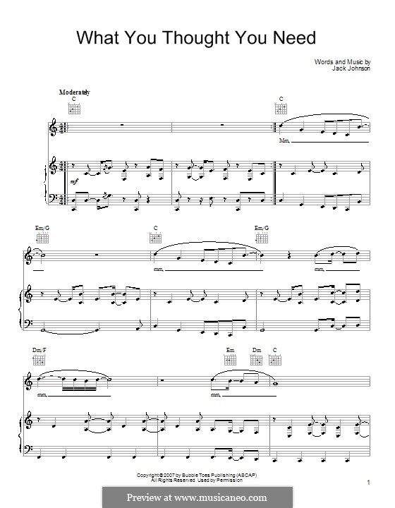 What You Thought You Need: Für Stimme und Klavier (oder Gitarre) by Jack Johnson