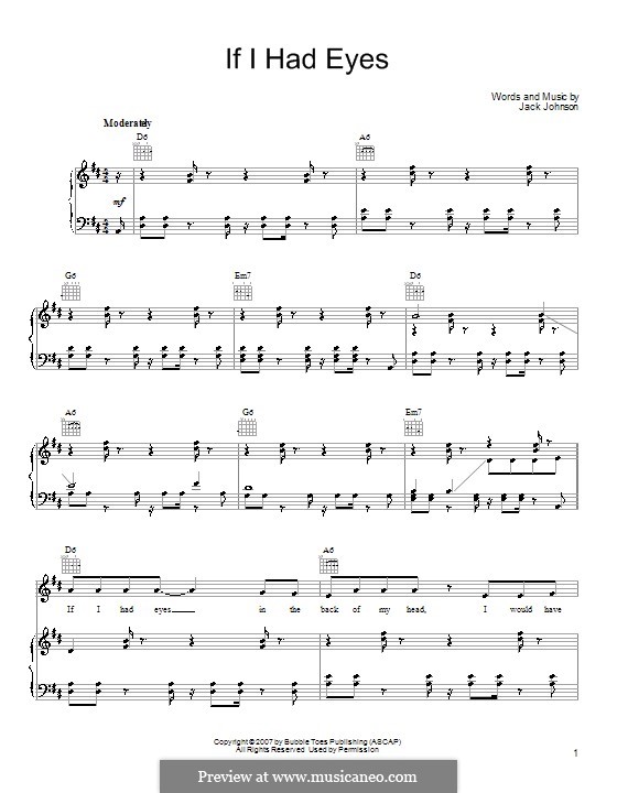 If I Had Eyes: Für Stimme und Klavier (oder Gitarre) by Jack Johnson
