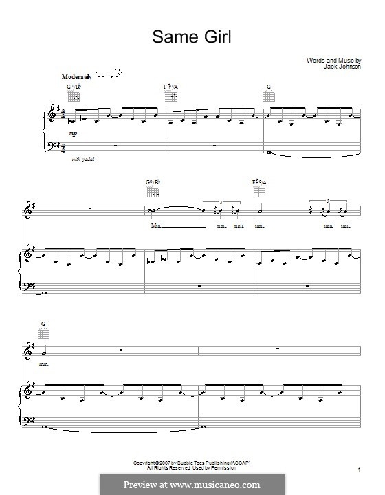 Same Girl: Für Stimme und Klavier (oder Gitarre) by Jack Johnson