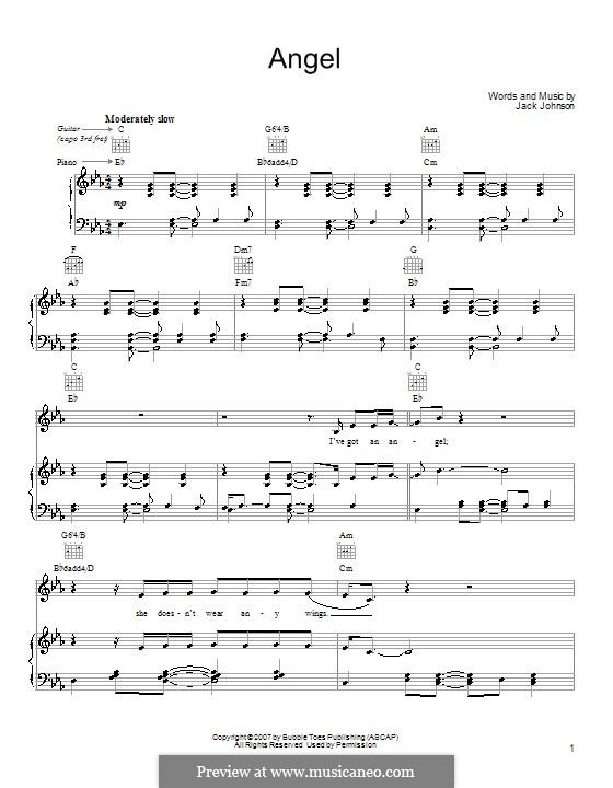 Angel: Für Stimme und Klavier (oder Gitarre) by Jack Johnson
