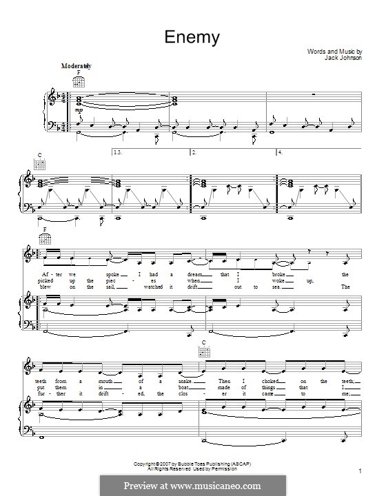 Enemy: Für Stimme und Klavier (oder Gitarre) by Jack Johnson