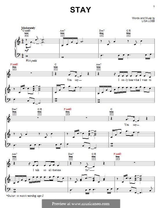 Stay: Für Stimme und Klavier (oder Gitarre) by Lisa Loeb