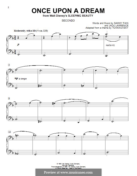 Once Upon A Dream (from Sleeping Beauty): Für Klavier, vierhändig by Jack Lawrence, Sammy Fain
