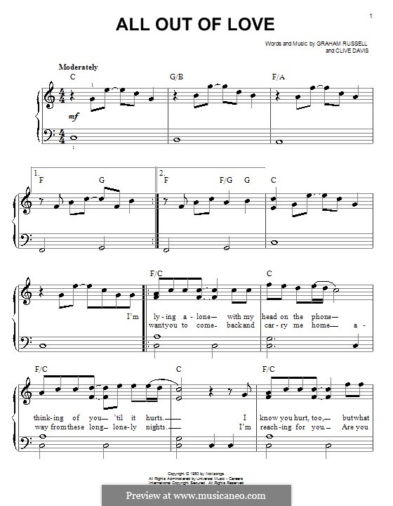 All Out of Love: Für Klavier, leicht by Clive Davis, Graham Russell