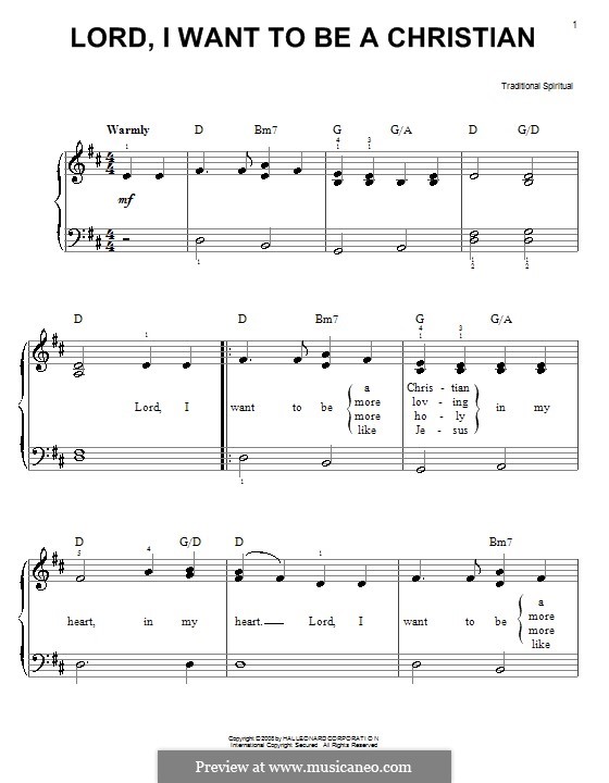 Lord, I Want to be a Christian: Für Klavier, leicht by folklore