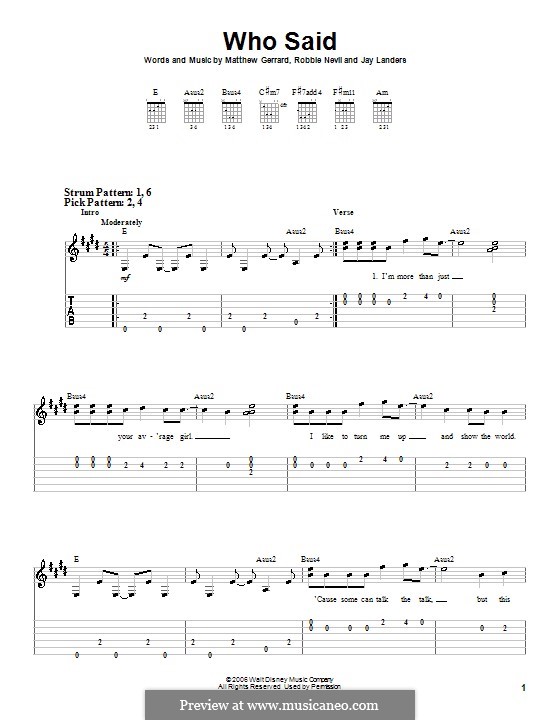 Who Said (Hannah Montana): Für Gitarre (Sehr leichte Fassung) by Jay Landers, Matthew Gerrard, Robbie Nevil