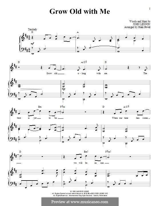 Grow Old With Me: Für Stimme und Klavier (oder Gitarre) by John Lennon