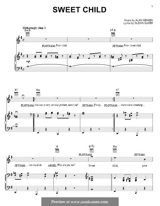 Sweet Child (from The Little Mermaid: A Broadway Musical): Für Stimme und Klavier (oder Gitarre) by Alan Menken