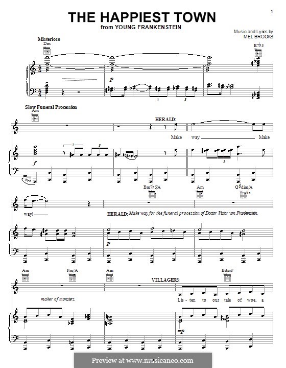 The Happiest Town: Für Stimme und Klavier (oder Gitarre) by Mel Brooks