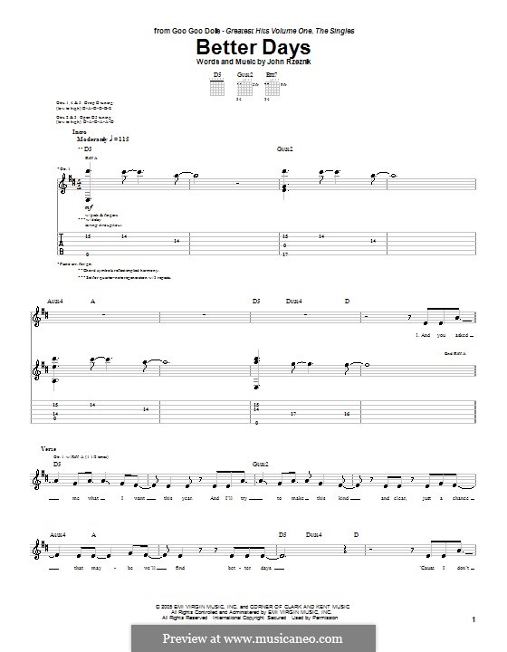 Better Days (Goo Goo Dolls): Für Gitarre mit Tab by John Rzeznik
