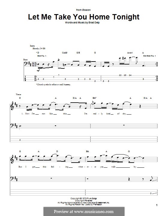 Let Me Take You Home Tonight (Boston): Für Bassgitarre mit Tabulatur by Brad Delp