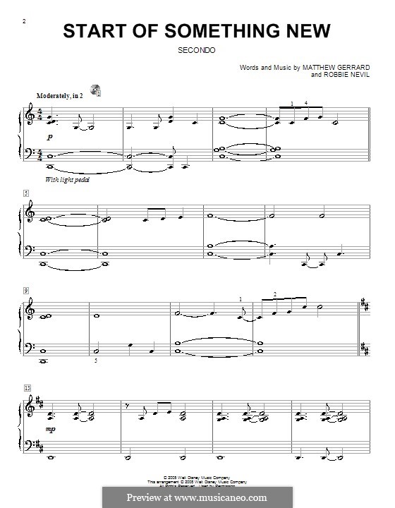 Start of Something New (from High School Musical): Für Klavier, vierhändig by Matthew Gerrard, Robbie Nevil