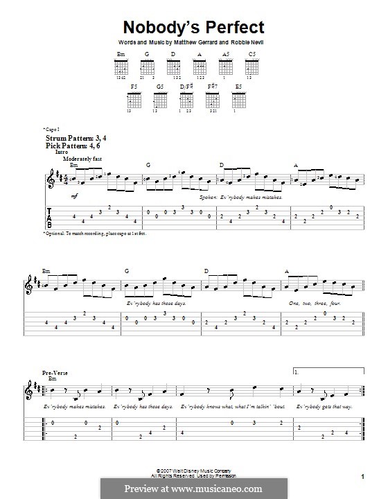 Nobody's Perfect (Hannah Montana): Für Gitarre (Sehr leichte Fassung) by Matthew Gerrard, Robbie Nevil