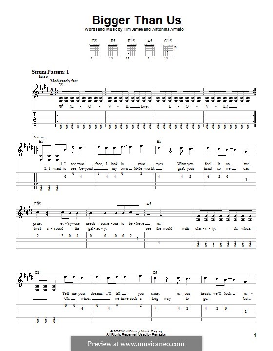 Bigger Than Us (Hannah Montana): Für Gitarre (Sehr leichte Fassung) by Antonina Armato, Timothy James