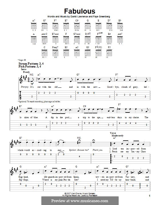 Fabulous (High School Musical 2): Für Gitarre (Sehr leichte Fassung) by David N. Lawrence, Faye Greenberg
