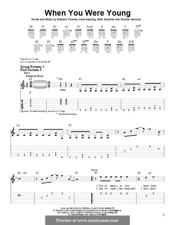 When You Were Young (The Killers): Für Gitarre (Sehr leichte Fassung) by Brandon Flowers, Dave Keuning, Mark Stoermer, Ronnie Vannucci