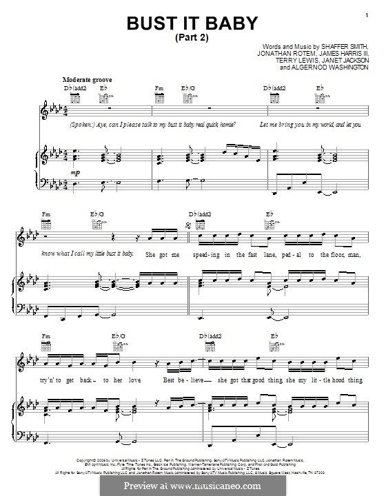 Bust It Baby (Plies featuring Ne-Yo): Part 2, for voice and piano or guitar by Algernod Washington, James Samuel Harris III, Janet Jackson, Jonathan Rotem, Ne-Yo, Terry Lewis