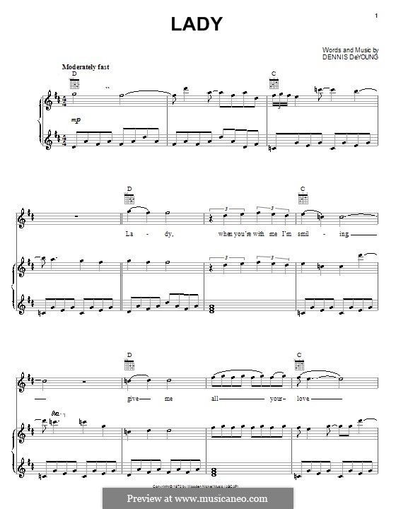 Lady (Styx): Für Stimme und Klavier (oder Gitarre) by Dennis DeYoung