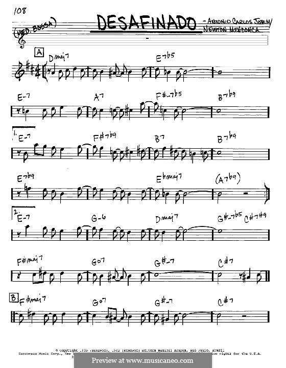 Desafinado (Slightly Out of Tune): Melody and chords – Eb instruments by Antonio Carlos Jobim
