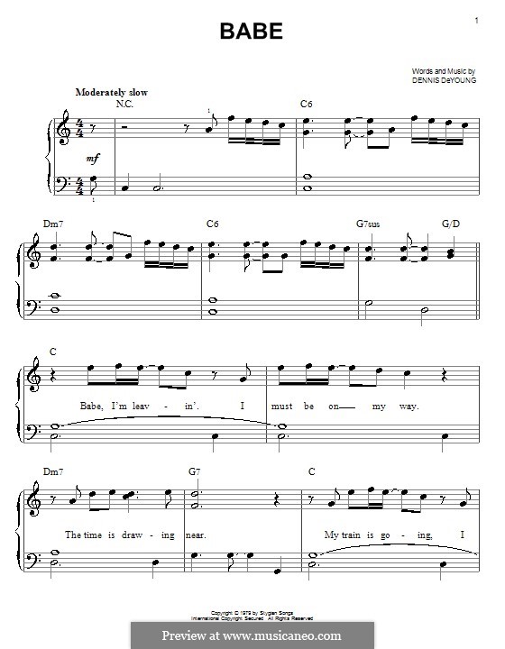 Babe (Styx): Für Klavier, leicht by Dennis DeYoung