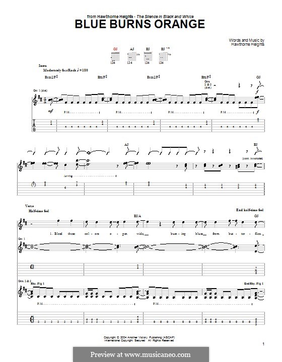 Blue Burns Orange: Für Gitarre mit Tab by Hawthorne Heights