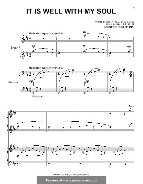 It Is Well with My Soul (Printable scores): Für Klavier, vierhändig by Philip Paul Bliss