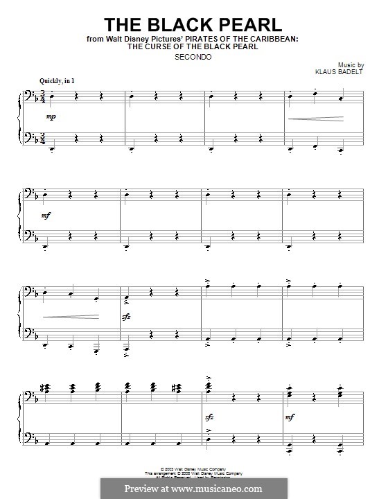 The Black Pearl (from Pirates of the Caribbean: The Curse of the Black Pearl): Für Klavier, vierhändig by Klaus Badelt