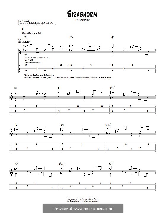 Sirabhorn: Für Gitarre mit Tab by Pat Metheny