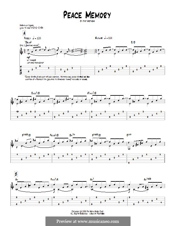Peace Memory: Für Gitarre mit Tab by Pat Metheny