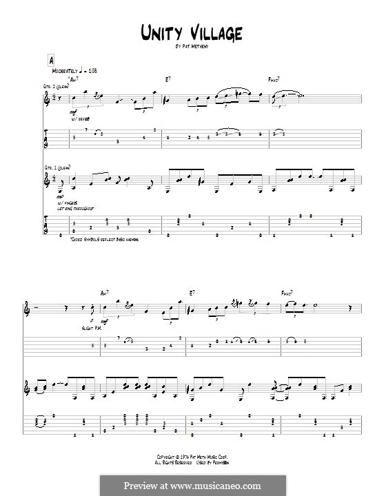 Unity Village: Für Gitarre mit Tab by Pat Metheny