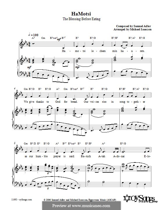 HaMotsi: Für Stimme und Klavier (oder Gitarre) by Samuel Adler