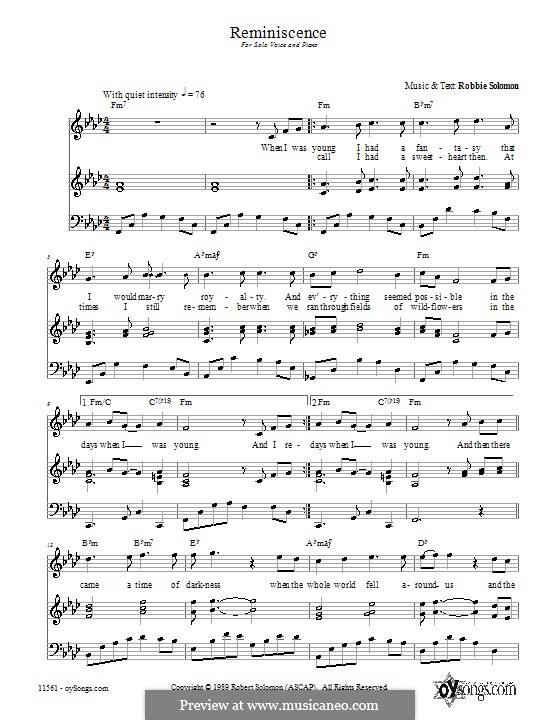 Reminscence: Für Stimme und Klavier (oder Gitarre) by Robbie Solomon