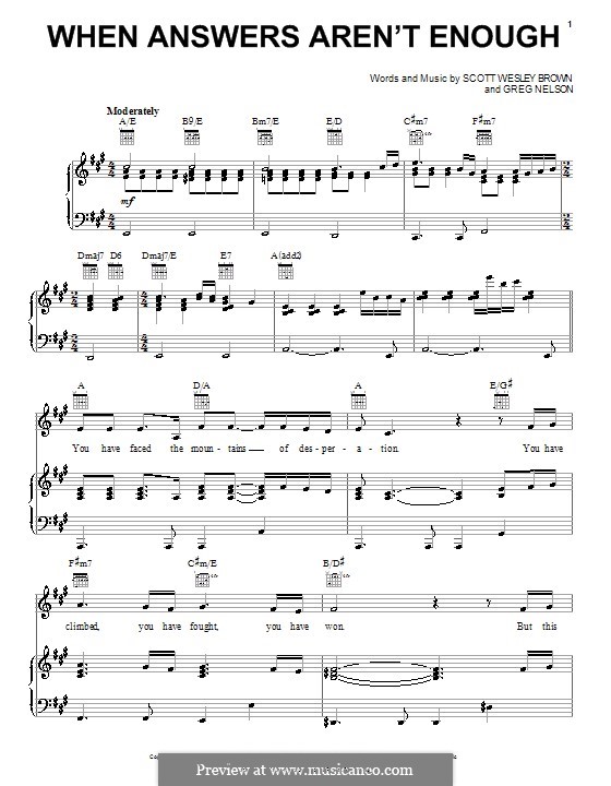 When Answers Aren't Enough: Für Stimme und Klavier (oder Gitarre) by Greg Nelson