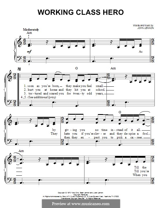 Working Class Hero: Für Klavier, leicht by John Lennon