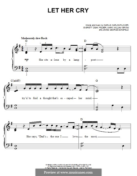 Let Her Cry (Hootie & The Blowfish): Für Klavier, leicht by Darius Carlos Rucker, Everett Dean Felber, James George Sonefeld, Mark William Bryan