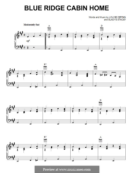 Blue Ridge Cabin Home (Flatt & Scruggs): Für Stimme und Klavier (oder Gitarre) by Gladys Stacey, Louise Certain