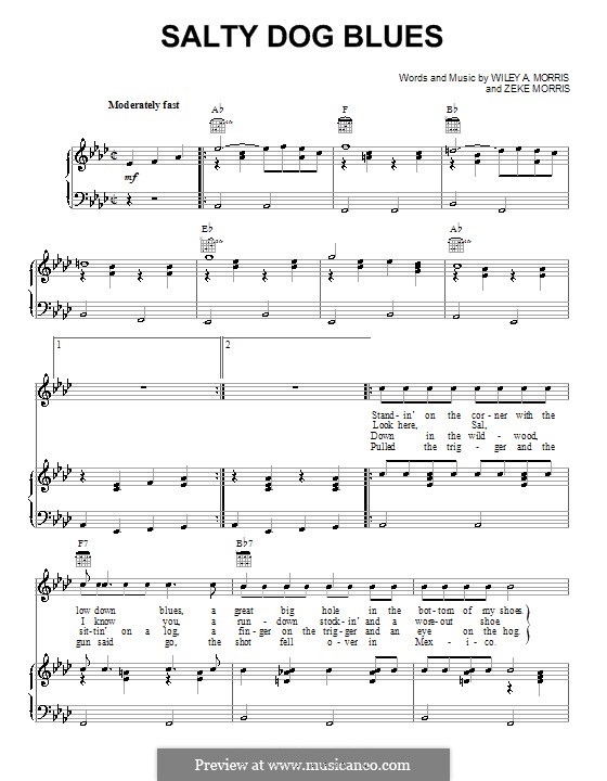 Salty Dog Blues (Flatt & Scruggs): Für Stimme und Klavier (oder Gitarre) by Wiley A. Morris, Zeke Morris