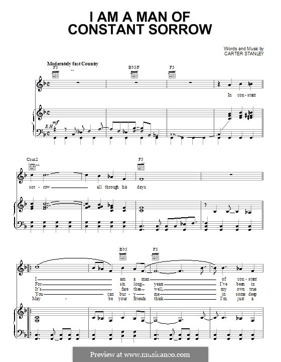 I am a Man of Constant Sorrow (The Soggy Bottom Boys): Für Stimme und Klavier (oder Gitarre) by Carter Stanley