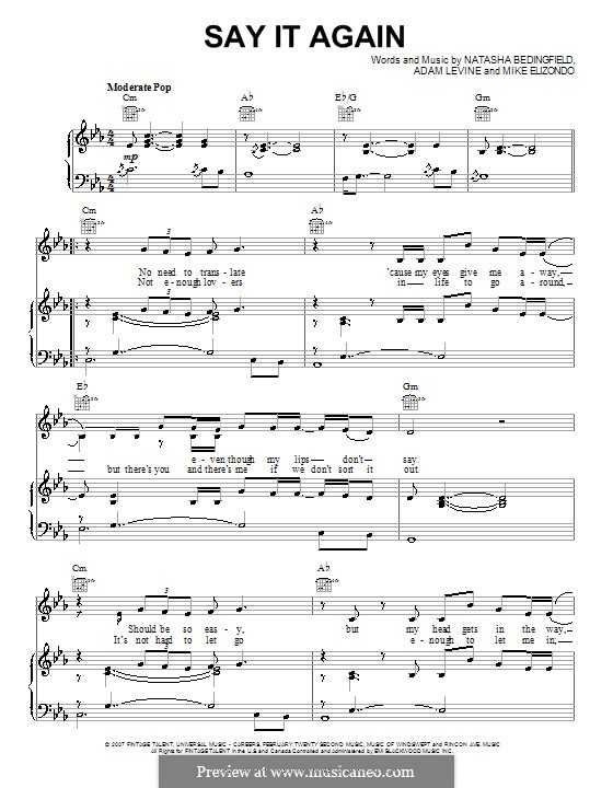 Say It Again (Natasha Bedingfield): Für Stimme und Klavier (oder Gitarre) by Adam Levine, Michael Elizondo