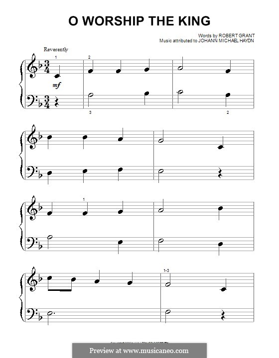 O Worship The King: Für Klavier (sehr leichte Fassung) by Michael Haydn