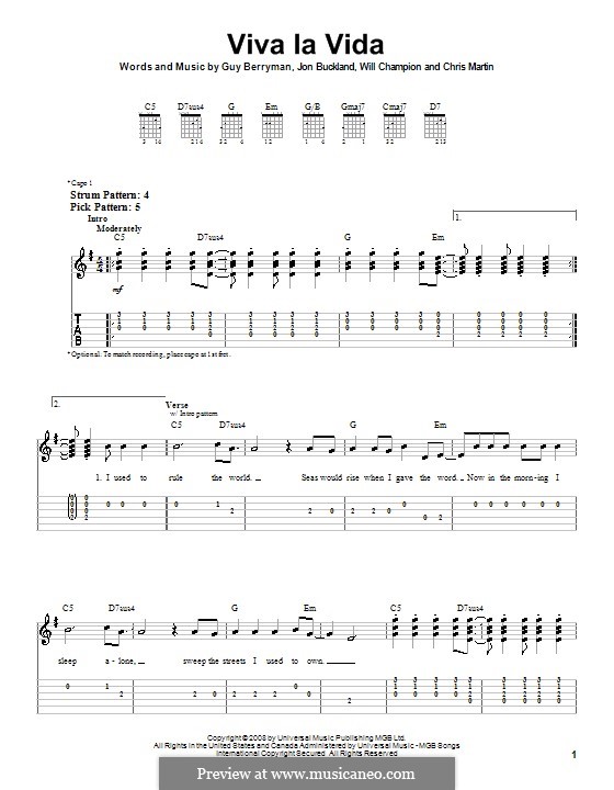 Instrumental version: Leichte Tabulatur für Gitarre by Chris Martin, Guy Berryman, Jonny Buckland, Will Champion