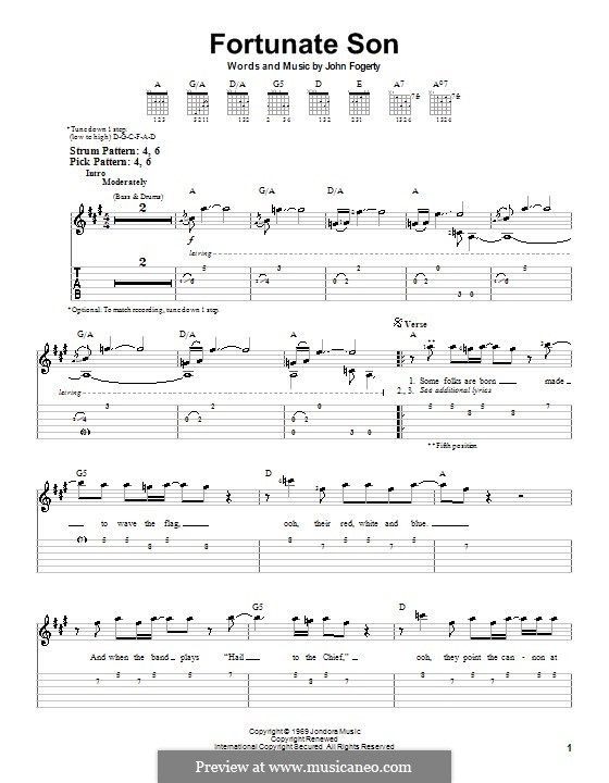 Fortunate Son (Creedence Clearwater Revival): Für Gitarre (Sehr leichte Fassung) by John C. Fogerty