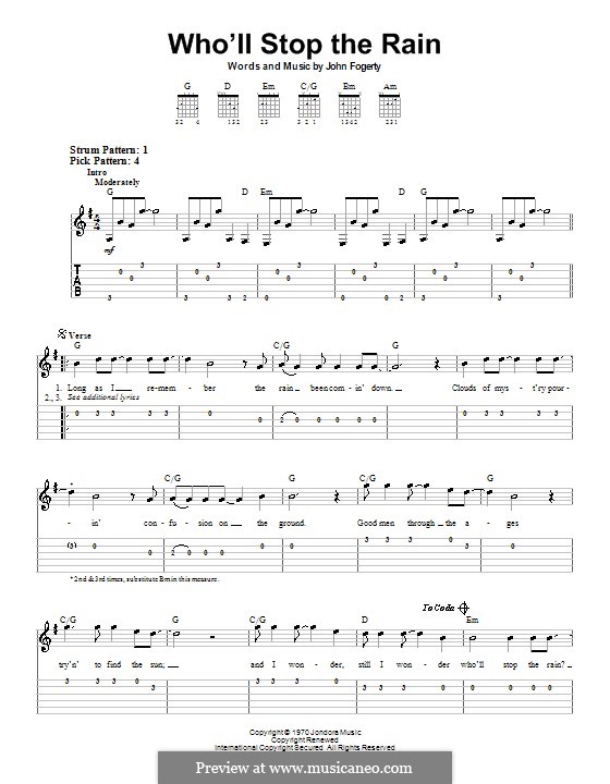 Who'll Stop the Rain (Creedence Clearwater Revival): Für Gitarre (Sehr leichte Fassung) by John C. Fogerty