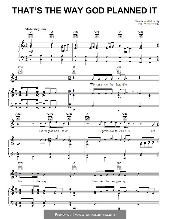 That's the Way God Planned it: Für Stimme und Klavier (oder Gitarre) by Billy Preston