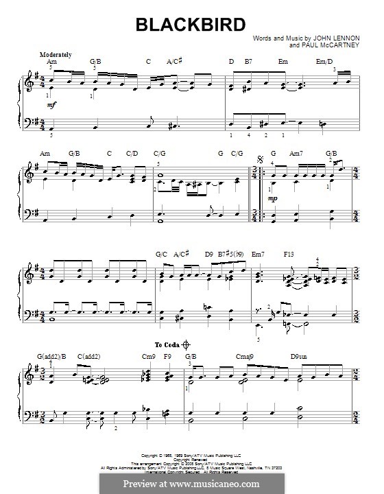Blackbird (The Beatles): Für Klavier (jazz version) by John Lennon, Paul McCartney