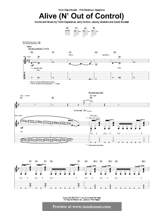 Alive (N' Out of Control): Für Gitarre mit Tabulatur (Papa Roach) by David Buckner, Jacoby Shaddix, Jerry Horton, Tobin Esperance