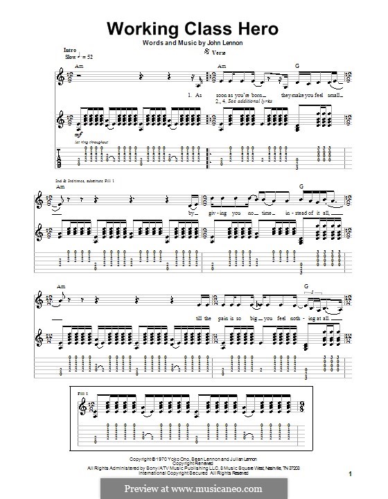 Working Class Hero: Für Gitarre mit Tabulatur by John Lennon