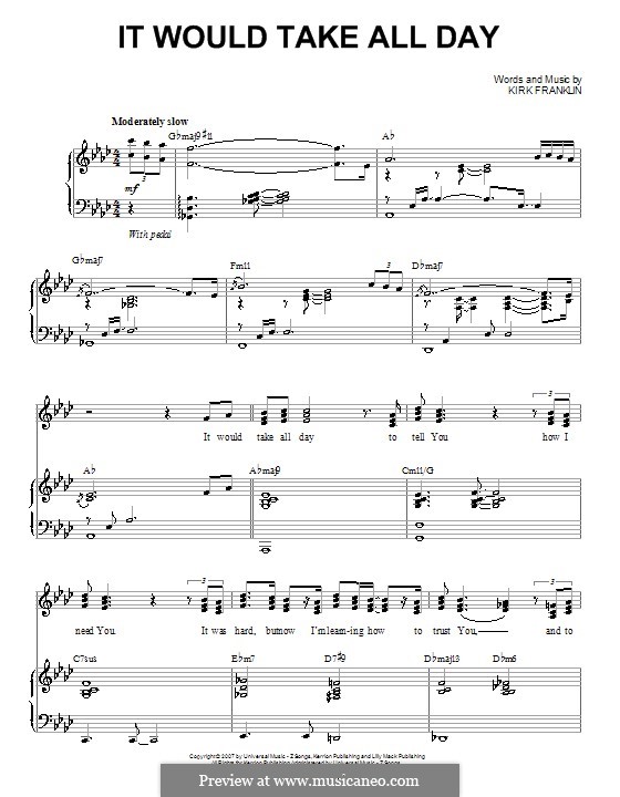 It Would Take All Day: Für Stimme und Klavier (oder Gitarre) by Kirk Franklin
