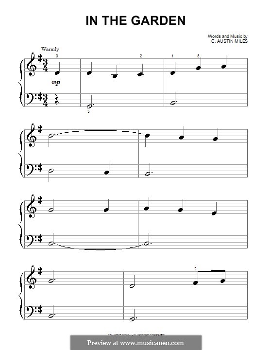 In the Garden: Für Klavier (sehr leichte Fassung) by Charles Austin Miles