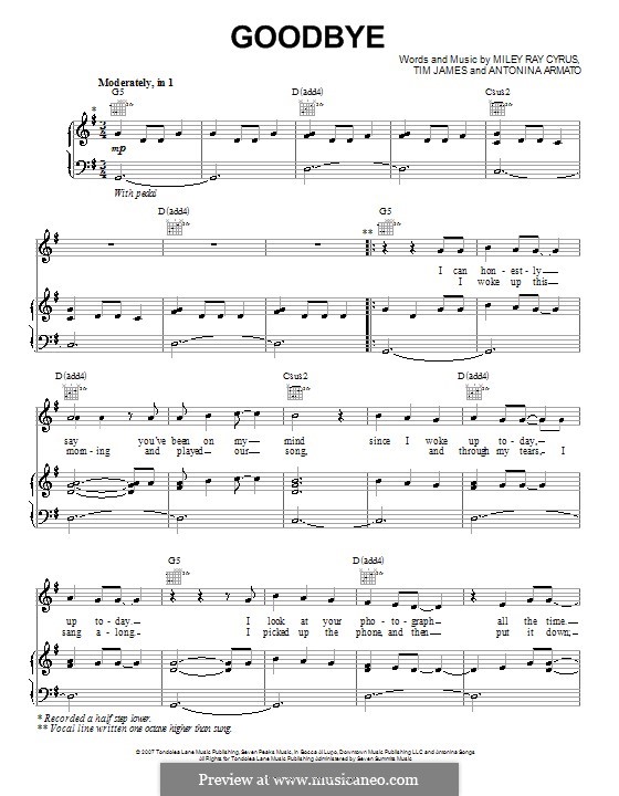 Goodbye: Für Stimme und Klavier (oder Gitarre) by Antonina Armato, Miley Ray Cyrus, Timothy James